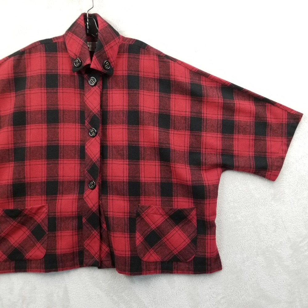 Coldwater Creek Jacket Women 2X Buffalo‎ Plaid Oversized Wool Blend 3/4 Sleeve